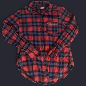 Hollister Red and Navy Plaid Flannel Shirt